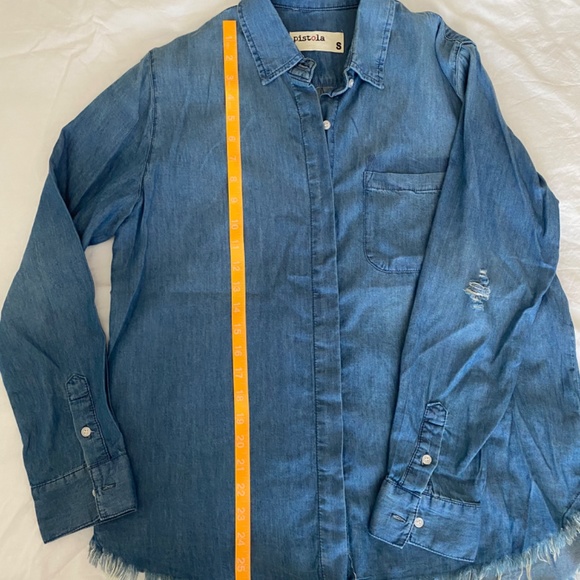 Pistola Medium Blue Lightweight Chambray Denim Blouse Small - Picture 2 of 4